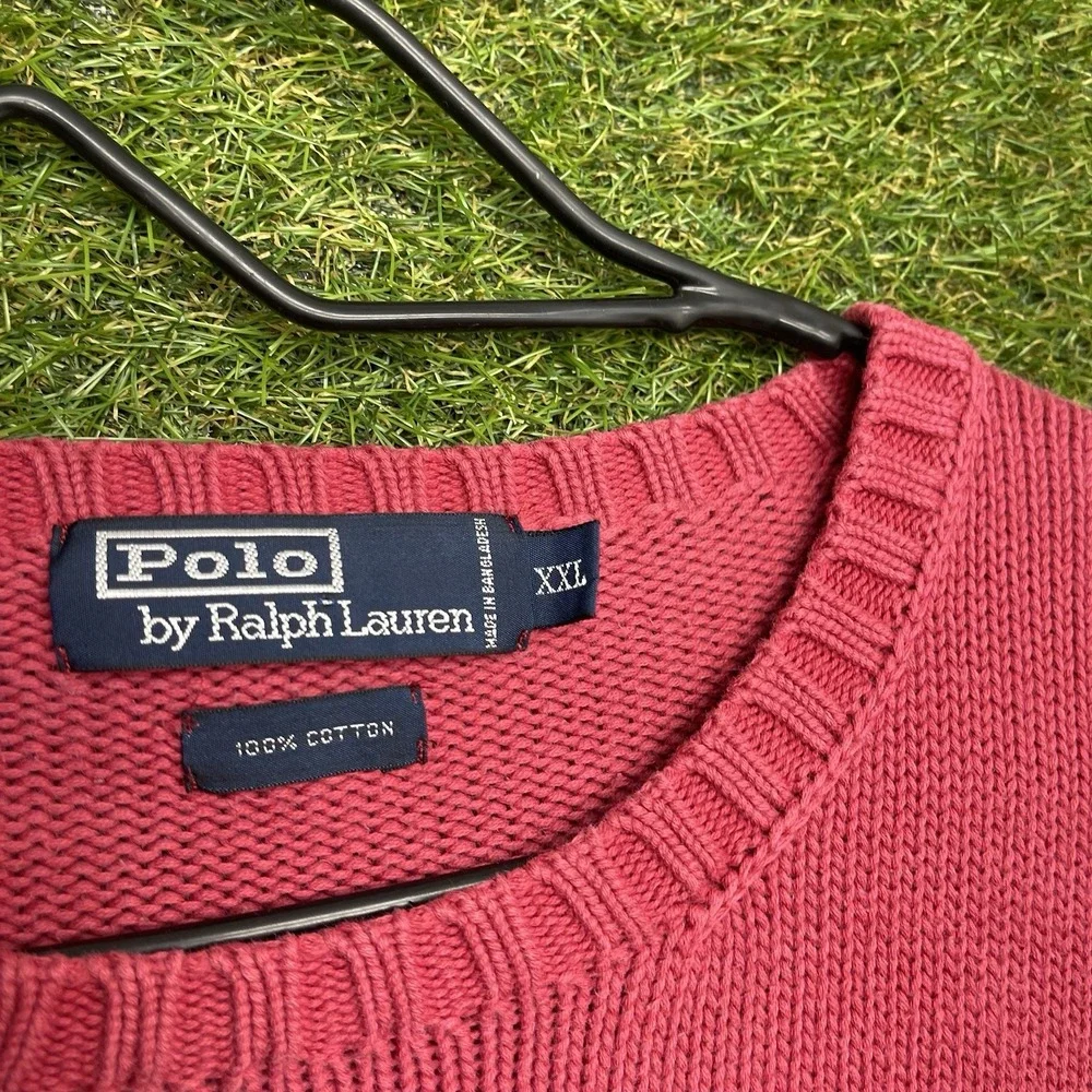Vintage Polo Ralph Lauren Sweater Mens 2XL Red Knit Crew 100% Cotton Faded 90s